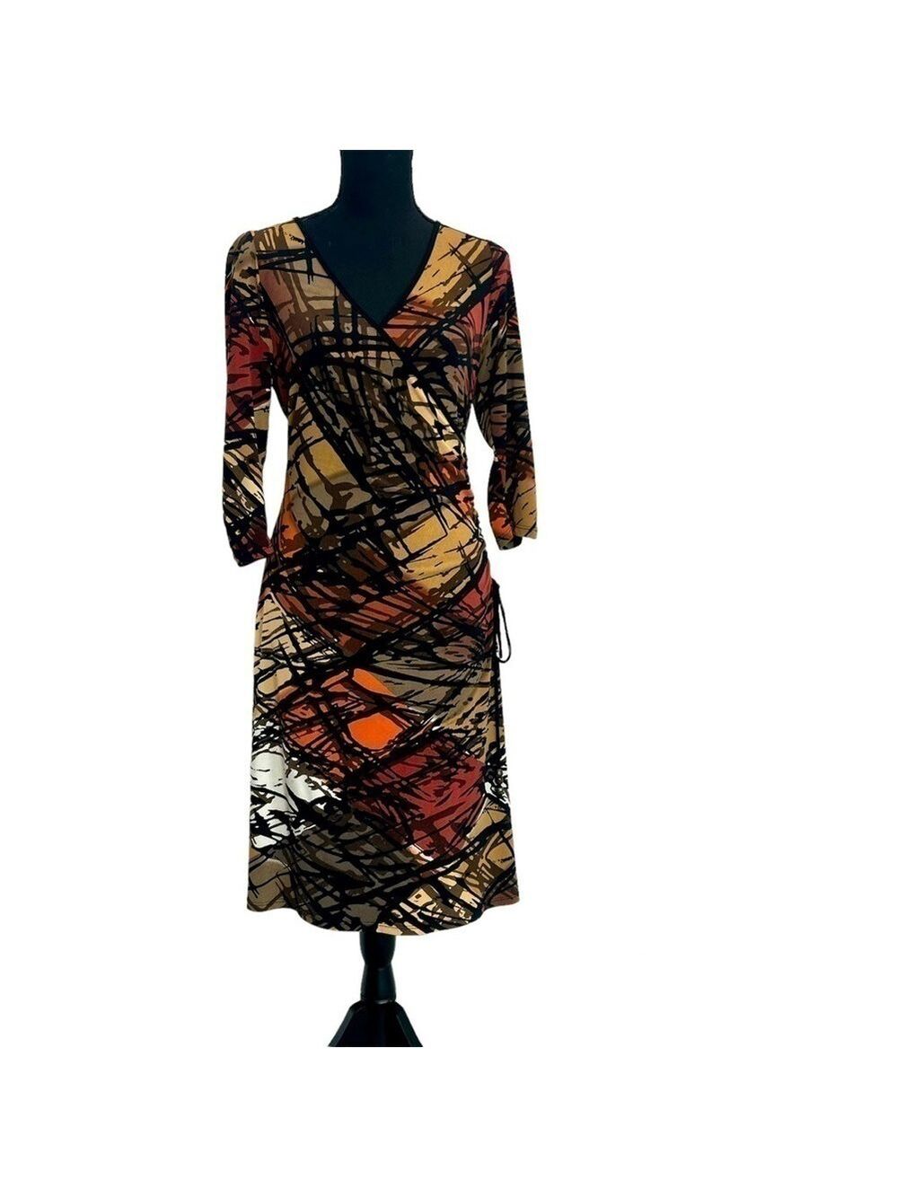 Le Chateau multicoloured zigzag artsy print long sleeve V-neck faux wrap dress S - Picture 1 of 16